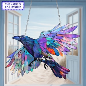 Raven Window Hanging Acrylic Ornament, Bird Lover Gift, 2D Flat Decor, Crow Art, Home Window Decoration