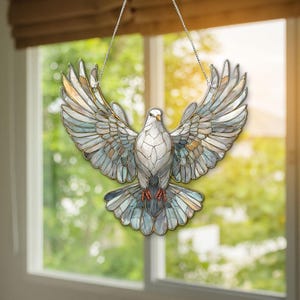 Dove Suncatcher, , Dove Ornament, Peace Dove Window Hanging, Memorial Bird Ornament, Acrylic Stained Glass Style Home Decor Gift