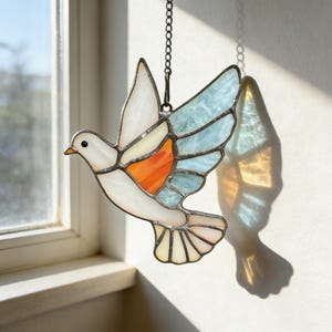 Handmade Stained Glass Peace Dove Suncatcher Wall Art, Custom Bird Window Hanging, Mother's Day Gift, Graduation Gift, Outdoor Garden Decor